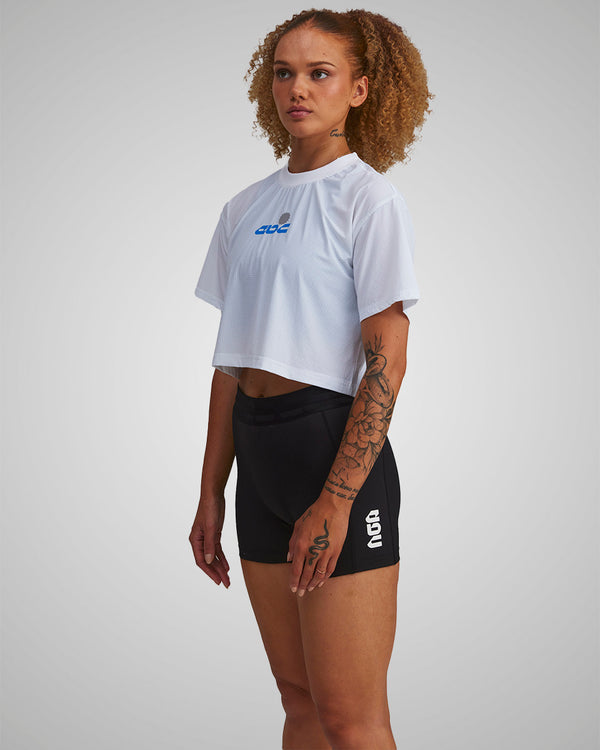 PERFORMANCE CORE CROPPED T-SHIRT WHITE/ROYAL BLUE
