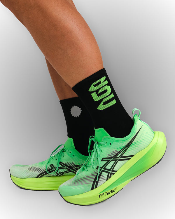 PERFORMANCE CREW SOCKS BLACK/ELECTRIC GREEN