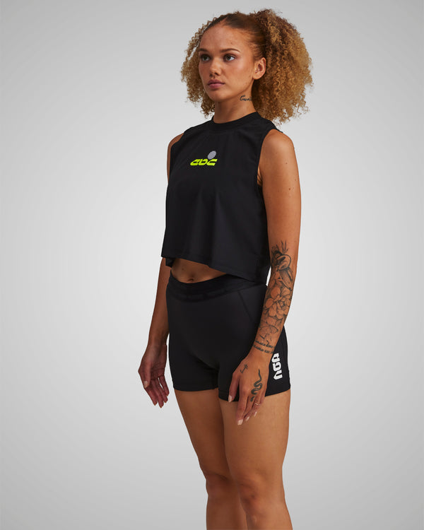 PERFORMANCE CORE CROP TANK BLACK/NEON GREEN