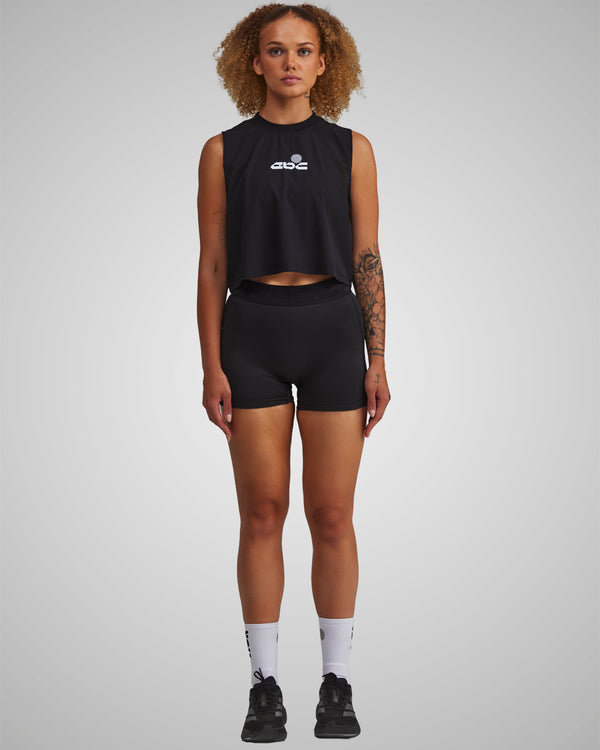 PERFORMANCE CORE CROP TANK BLACK/WHITE