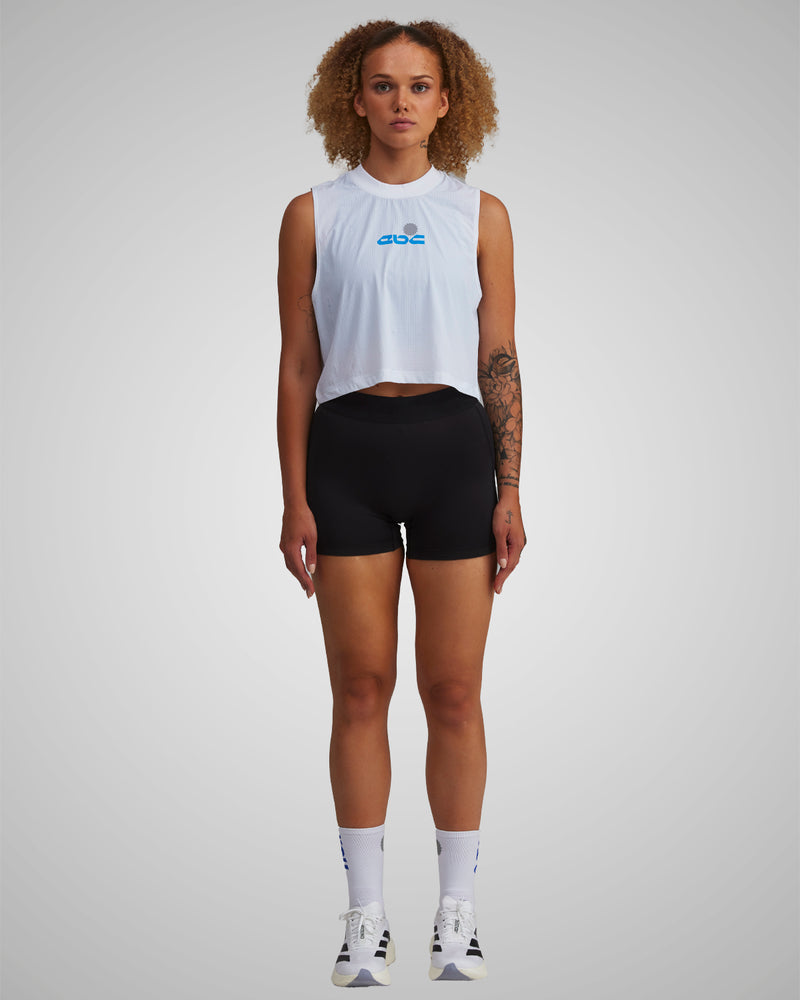 PERFORMANCE CORE CROP TANK WHITE/ROYAL BLUE